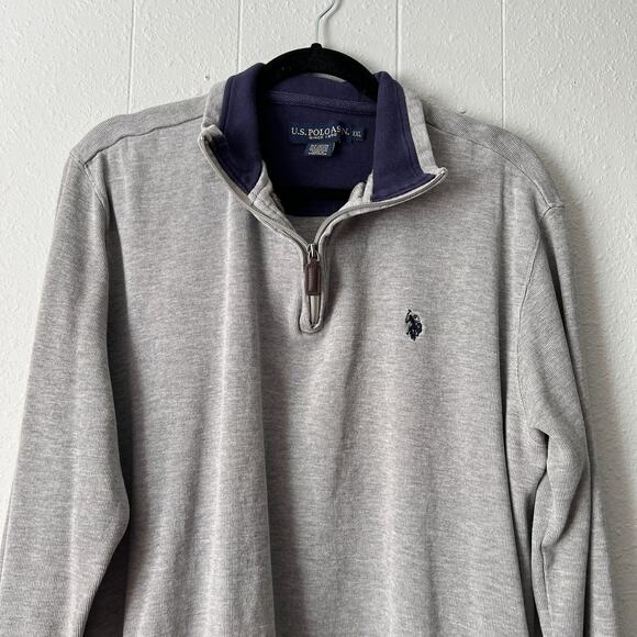 U.S. Polo Mens 1/4 Zip Sweater XXL Cotton Stretch Outdoor Casual Preppy Academia - Picture 3 of 12